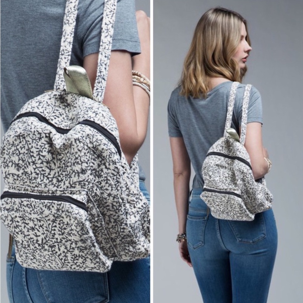 Handmade Weave Leaf Print Backpack